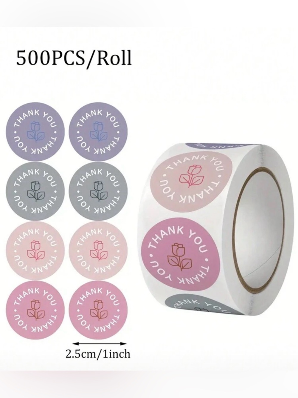 Pastel Thank You Sticker Roll 500 count! – Mixed Pink, Purple, Gray, Cream